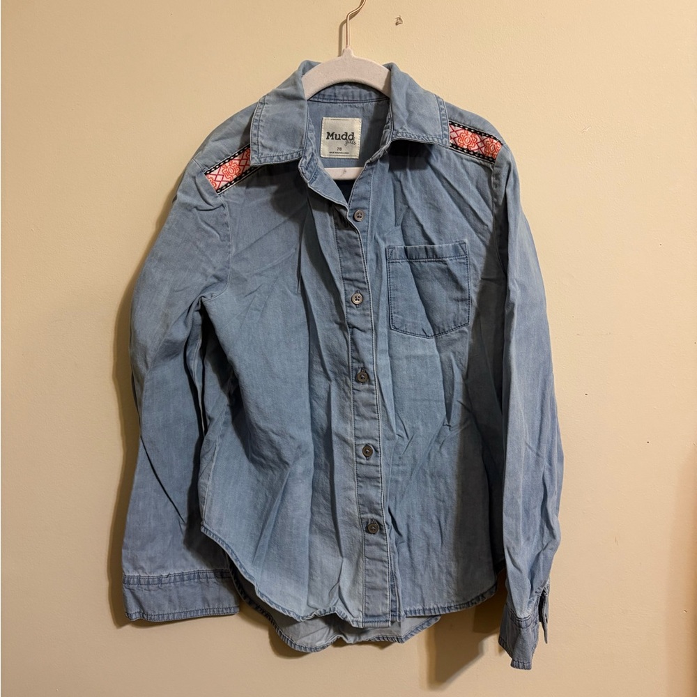 Mudd Girls SZ 7/8 Button Down denim shirt long-sleeve collared button front